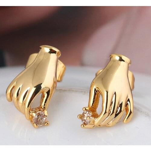Korean Style Fashion Jewelry Creative Hands Crystal Earring Ear Studs Brand Jewelry Girl Women Ear Accessories Birthday Gift