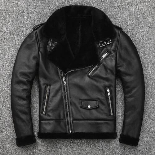Free shipping.Sales man shearling.Mens genuine leather jacket.motor biker sheep fur coat,winter warm 100% sheepskin jackets