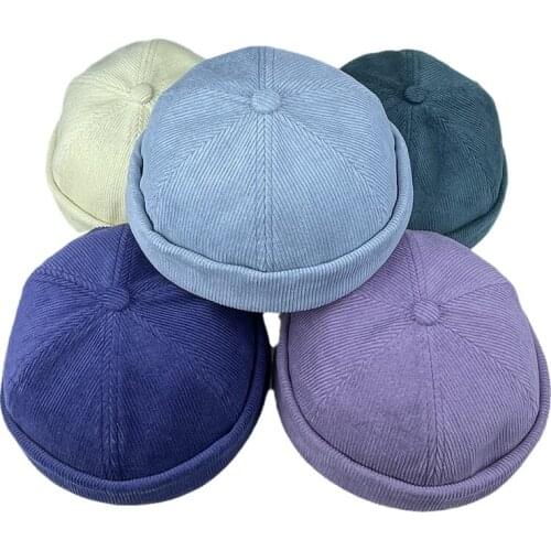 2019 Vintage Hip Hop Men Hat Corduroy Retro Skull cap Adjustable Brimless Hat Landlord Breathable Beanie Hat Sailor Cap