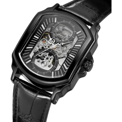 Mens Mechanical Skeleton Watches Leather Band Luxury Relogio Masculino Montre Homme Clock Men Automatic Watch