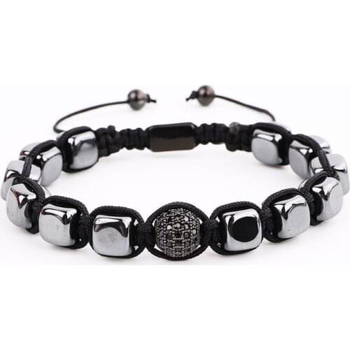 Men Bracelet Hematite Cube Shape CZ Pave Ball Handmade Pave Macrame Bracelet Men Jewelry Bracelet Gift