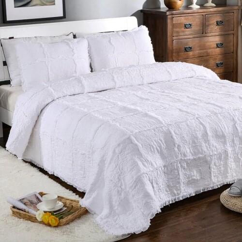Cotton Bedspreads Quilt Set 3pcs Pillowcase Bedding White Rose Garland Lace Edge Embroidery Bed Cover Home Hotel Coverlet