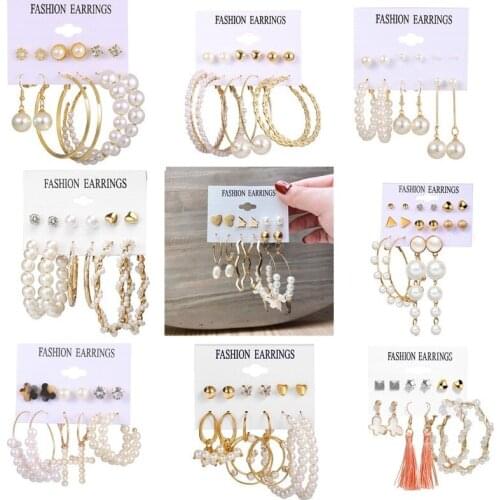 Fashion Womens Earrings Set Pearl Series Tassel Hoop Dangle Earring Simple Ear Studs Bohemian Jewelry Accessories Girls Gift