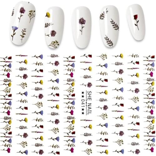 The New Flower Leaf Design 3D Nail Sticker Multicolor Nature Self-adhensive Nail Art Tip Wrap Stickers for Nails