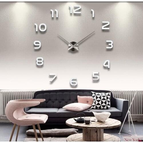 47inch New Clock Watch Wall Clocks Horloge 3d Diy Acrylic Mirror Stickers Home Decoration Living Room Quartz Needle