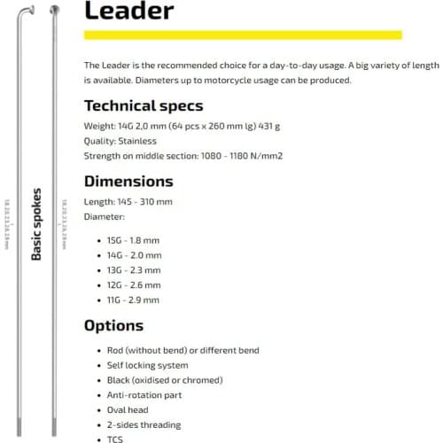 Original Sapim Spokes Straight/Elbow Leader 14G-2.0 mm Road MTB Bike Spokes