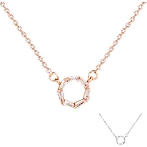 SILVERHOO Chain Choker Necklaces For Women Sterling Silver 925 Jewelry Circle 5A Clear Cubic Zirconia Pendant Necklace Charms