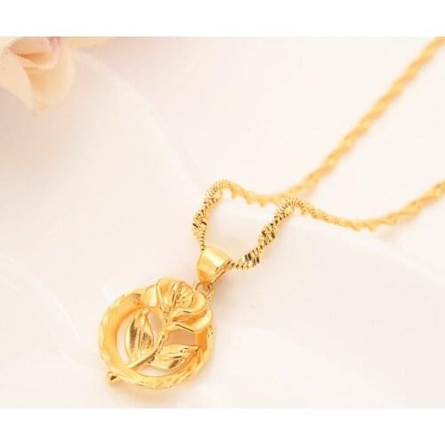 Flower Necklacewith Pendant Women/Men Loverss Jewelry Valentines Gift Gold Color rose Romantic Fancy DIY charms Bijoux
