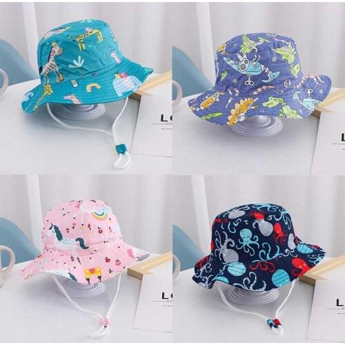 Lovely Baby Spring Thin Cartoon Dinosaur Print Baby Bucket Hat Cotton Fisherman Hats Kids Summer Toddler Boys Girls Panama Cap