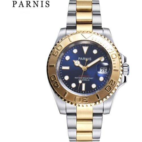 Parnis 40mm Automatic Self-Wind Movement Watch Men Luxury Brand Luminous Waterproof Sapphire Crystal Calendar Mechanical Watch