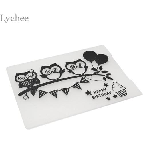 Lychee Life Plastic Embossing Folder For Scrapbook DIY Album Card Tool Plastic Template Stamp Cute Owl Happy Birthday