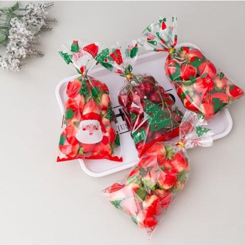 100pcs13x25cm Christmas Biscuit Flat Food grade opp Pocket Gift Packaging Candy Bag Cream Triangle Bag With Six Prints