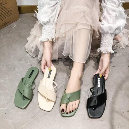 Square Toe Flat Slides Sandals Women White Black Leather Slippers Flip Flops Slippers 2019 Summer Women Slippers Shoes Slip On