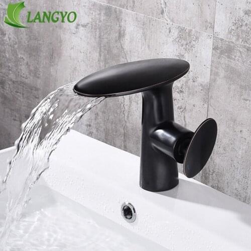 2019New products Bathroom basin faucet Bathroom hand washing BLACK Brass waterfall basin faucet Hot and cold water basin faucet