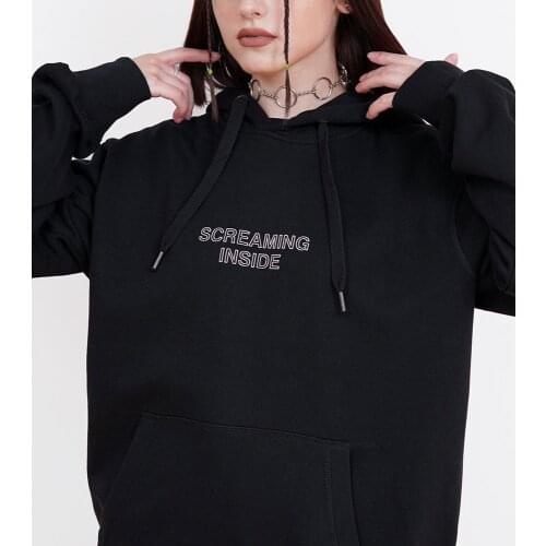 Screaming Inside Hoodies Aesthetic Women Grunge Black Hoody Casual 90s Long Sleeve Tumblr Jumper Hooded Sweatshirts Plus Size
