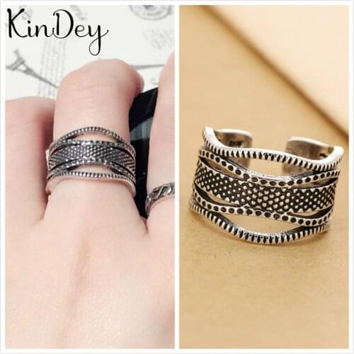 Kindey Wholesale Real Silver Color Multilayer Rings For Women Big Antique Rings Finger Jewelry High Quality