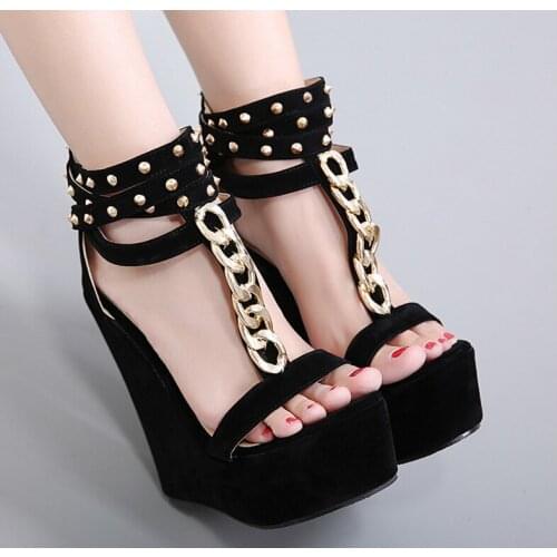 Women Summer Sandals 2021 High Heel Platform Sandals Ankle Strap Shoes, Ladies Sandals Rivet Casual Footwear Black