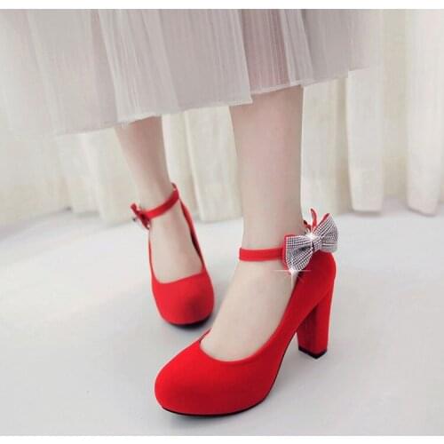 Big Size Ladies high heels women shoes woman pumps Pure color Buckles High-heeled single shoes