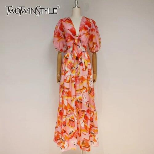 TWOTWINSTYLE Elegant Two Piece Set For Women V Neck Short Sleeve Lace Up Top High Waist A Line Midi Skirts Casual Sets Females