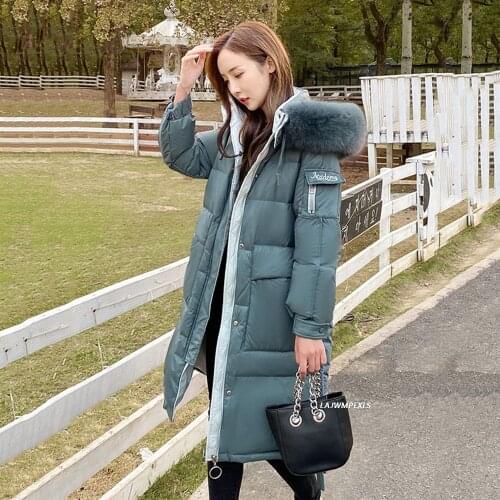 Winter Real Fur Hooded Long Jacket Women White Duck Down Coat Thick Parkas Artificial Fur Windbreak Warm Snow Outwear