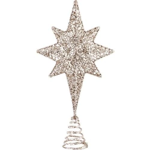 1Pc Christmas Eight Pointed Star Tree Topper Xmas Tree Ornament (Champaign Gold)