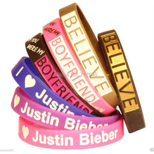 100pcs JUSTIN BIEBER Believe Boyfriend wristband silicone bracelets free shipping by ePacket