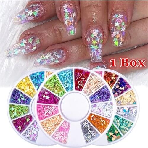 12 Cells/Box Mixed Color Round Ultrathin Sequins Colorful Nail Art Glitter Tips UV Gel 3D Nail Decoration Manicure Accessorie