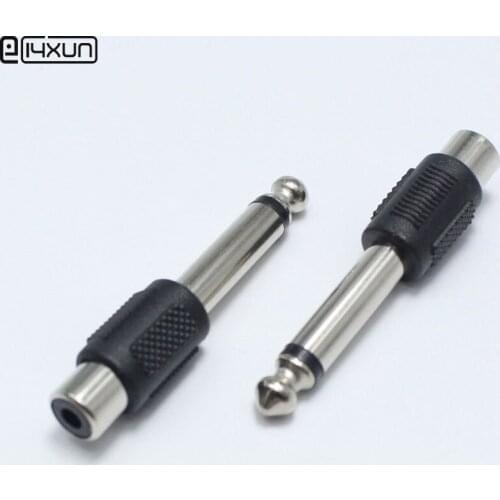 2pcs 6.5mm Mono Male Plug to RCA Female Jack 2 Pole Plugs Socket Audio Adapter Connector Converter Microphone