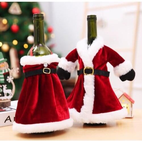 2021 Christmas Wine Bottle Cover Merry Christmas Decor for Home Santa Claus Xmas Table Decoration Dinner New Year Ornament Gift