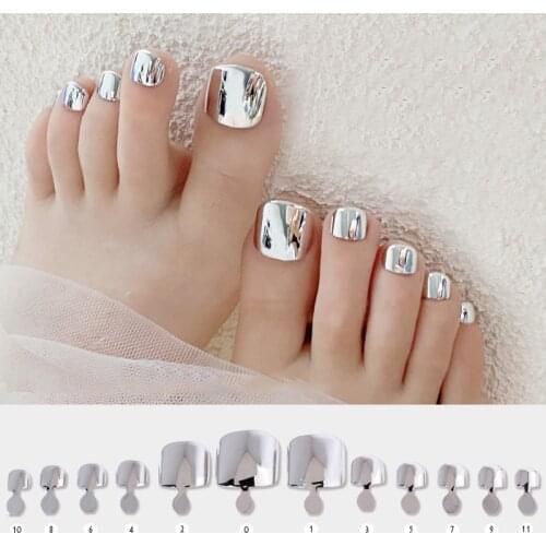 24pcs Foot False Toenail Tips Set French Full Cover Fake Toe Nail Tips Nail Stickers Tips Patches DIY Manicure Decoration
