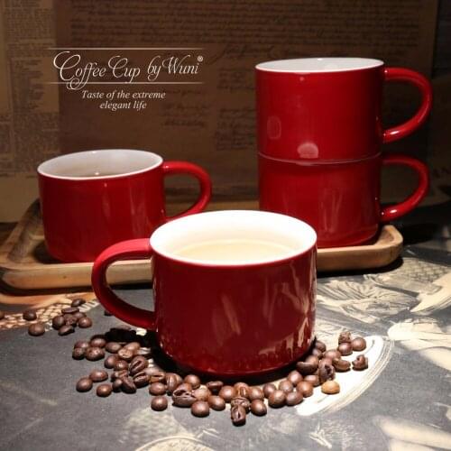 300ml German Cafe Mugs Simple Red Color Ceramic Office Coffee mugs For Breakfast With Spoon