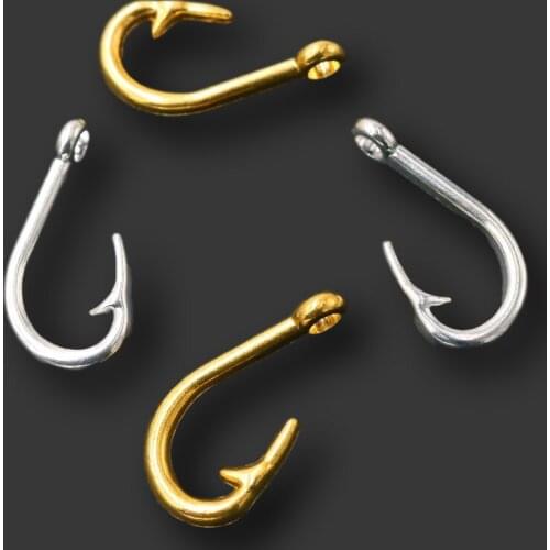 3D Large Fish Hook Pendants Hip Hop Necklace Earrings Accessories DIY Charms For Jewelry Crafts Making 38*20mm A508 4pcs