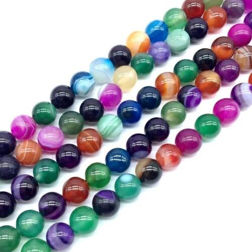 4mm 6mm 8mm 10mm 12mm Natural Colorful Stripe Agates Stone Beads Round Smooth Ball