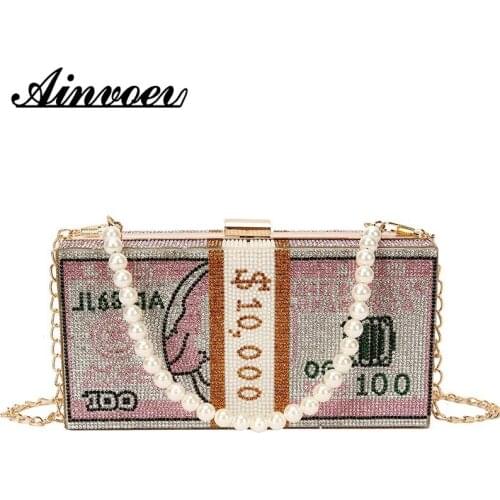 Ainvoev Women Fashion Wedding Clutch Bag Luxury Designer Diamond Evening Bag Party Money Purses and Handbags Chain Shoulder Bag