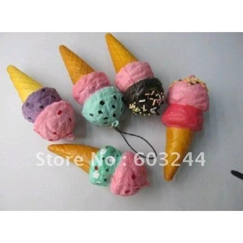 Free Ship 20 Pieces Mixed Cute Squishy Icecream Food Charm Cell Phone Straps Fashion Squishies Bag Phone Pendant Chirstmas Gift