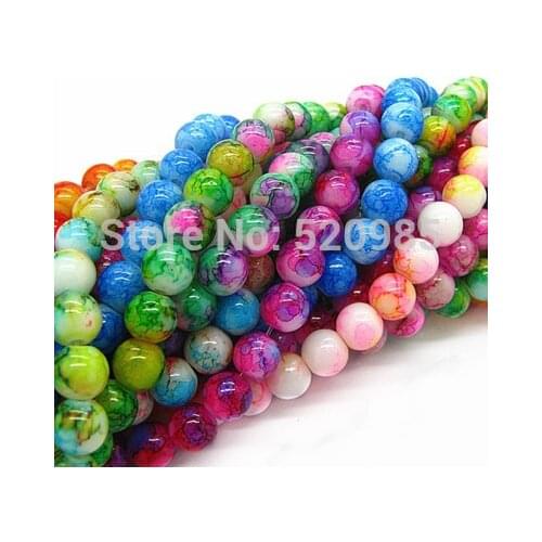 Free shipping 4mm 6mm 8mm 10mm Mix Colors Round Shape Chunky Chic Assorted Colorful Loose Glass Crackle Beads GB056