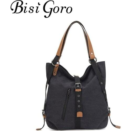 BISI GORO Fashion Travel Bags Black Canvas Large Capacity Women Shoulder Bag Messenger Bag Multifunctional Crossbody Bag 2020