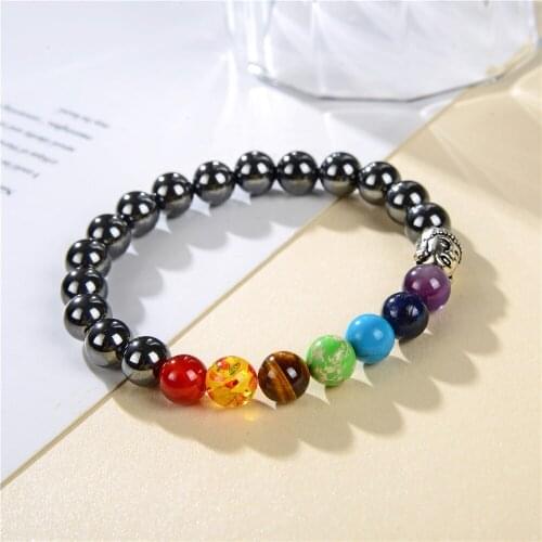 Black Hematite Bracelets 8mm Beads Charm Therapy Bangle for Women Natural Energy Stretch Health Care Stone Jewelry 7.5inch Y953