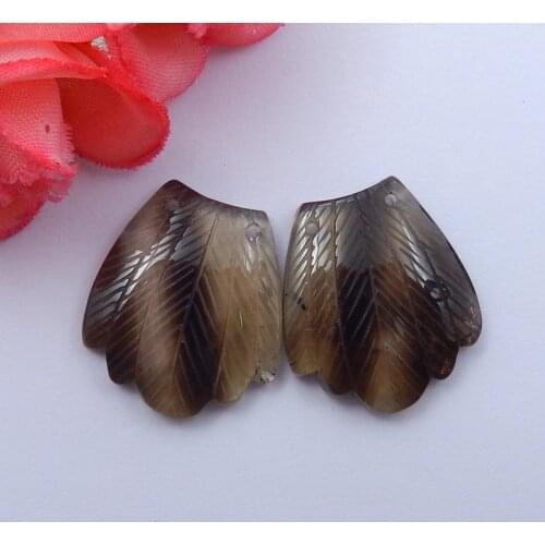 Natural Smoky Quartz Hand Cutting Feather Earrings Beads,Charms Jewelry Earrings Beads,22x20x4mm,6.8g