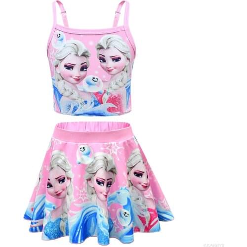 Disney Frozen Pattern 2 Piece 3D Cartoon Swimwear Girls Open Back Bikini Swimming Suit Backless Beach Wear Women Swimsuit
