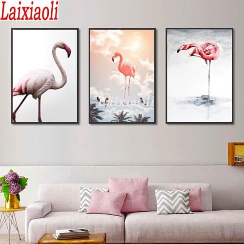 Diy Diamond Painting Fire Bird Tree Scenery Flamingo Diamond Embroidery Full square round drilling 5d Diamond Mosaic kits 3 pcs
