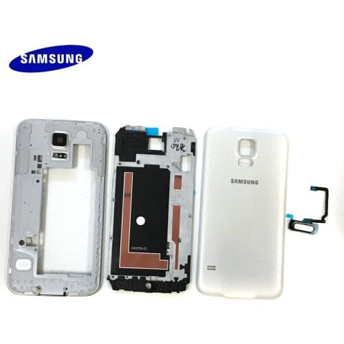 For Samsung Galaxy S5 i9600 G900F G900T G900V G900A Housing Front Frame Middle Frame+Battery Back Cover+Home Button Fingerprint