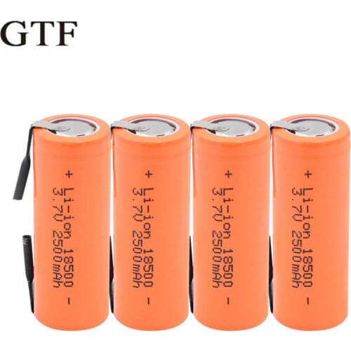 GTF 3.7V 18500 Li-ion Battery 2500mAh With 2 Welding Tabs 18500 2500mAh Lithium ion Cell For Led Flashlight Headlight Mechanical