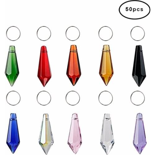 H&D 50pcs 38mm Crystal Icicle Pendant Chandelier Prisms Drops Lamp Candle Holders Curtain DIY Parts (Multi-Color)