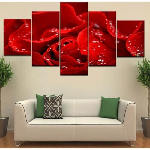 Canvas Paintings Home Decor Living Room Wall Art 5 Pieces Red Rose Flowers Pictures Modular Prints Stone Petal Poster Framework
