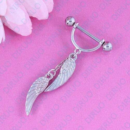 Angel Wing Crystal Nipple ring piercing Nickel-free 14G 316L surgical steel fashion jewelry pair