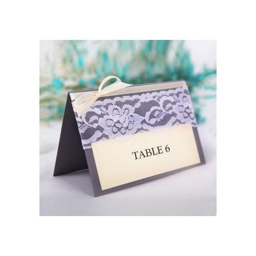 Forest Style Rustic Wedding Place Card with White Lace and Ribbon Decoration Dark Gray Table Number Card Birthday party Decor