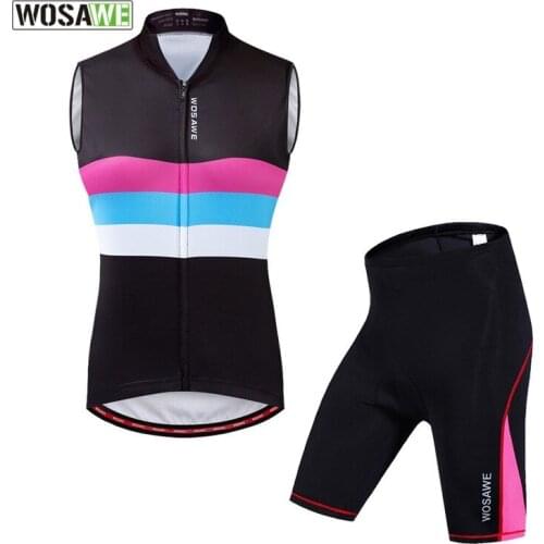 Summer Women Cycling Clothing Cycling Jersey Set Sleeveless Breathable Road Mountain Bike Jersey and Gel Padded Bicycle Shorts