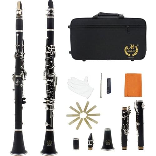 M MBAT High-Quality 17-key B Flat Clarinet Bakelite Body With Cleaning Cloth Gloves 10 Reeds Screwdriver Box Woodwind Instrument