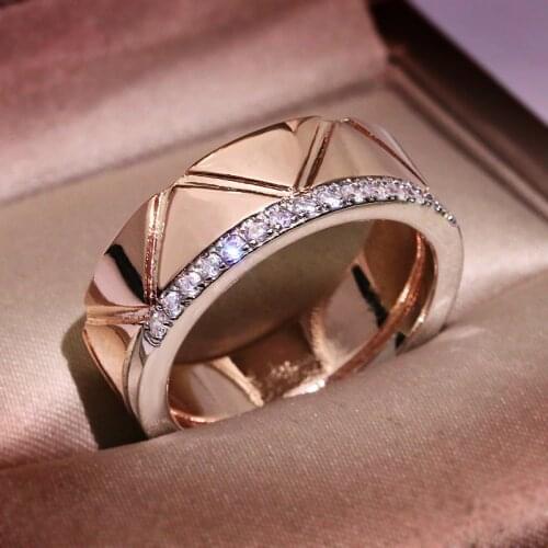 Mens Geometric Rose Gold Line Zircon Rings Men and Women Rings Wild Jewelry New Wedding Jewelry Wedding Rings for Couples